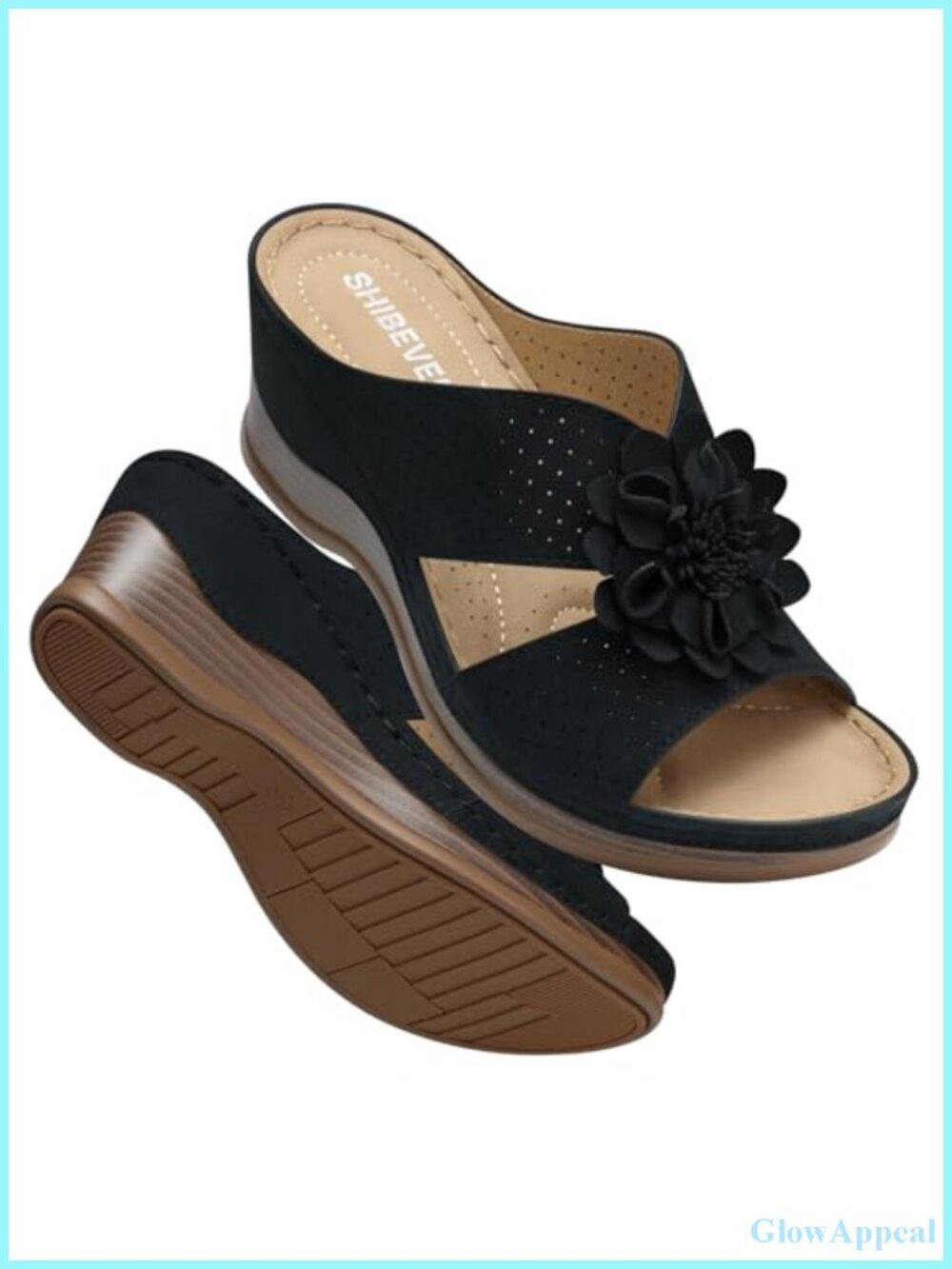 Womens Wedge Sandals Arch Support Slip On Faux Leather Comfortable